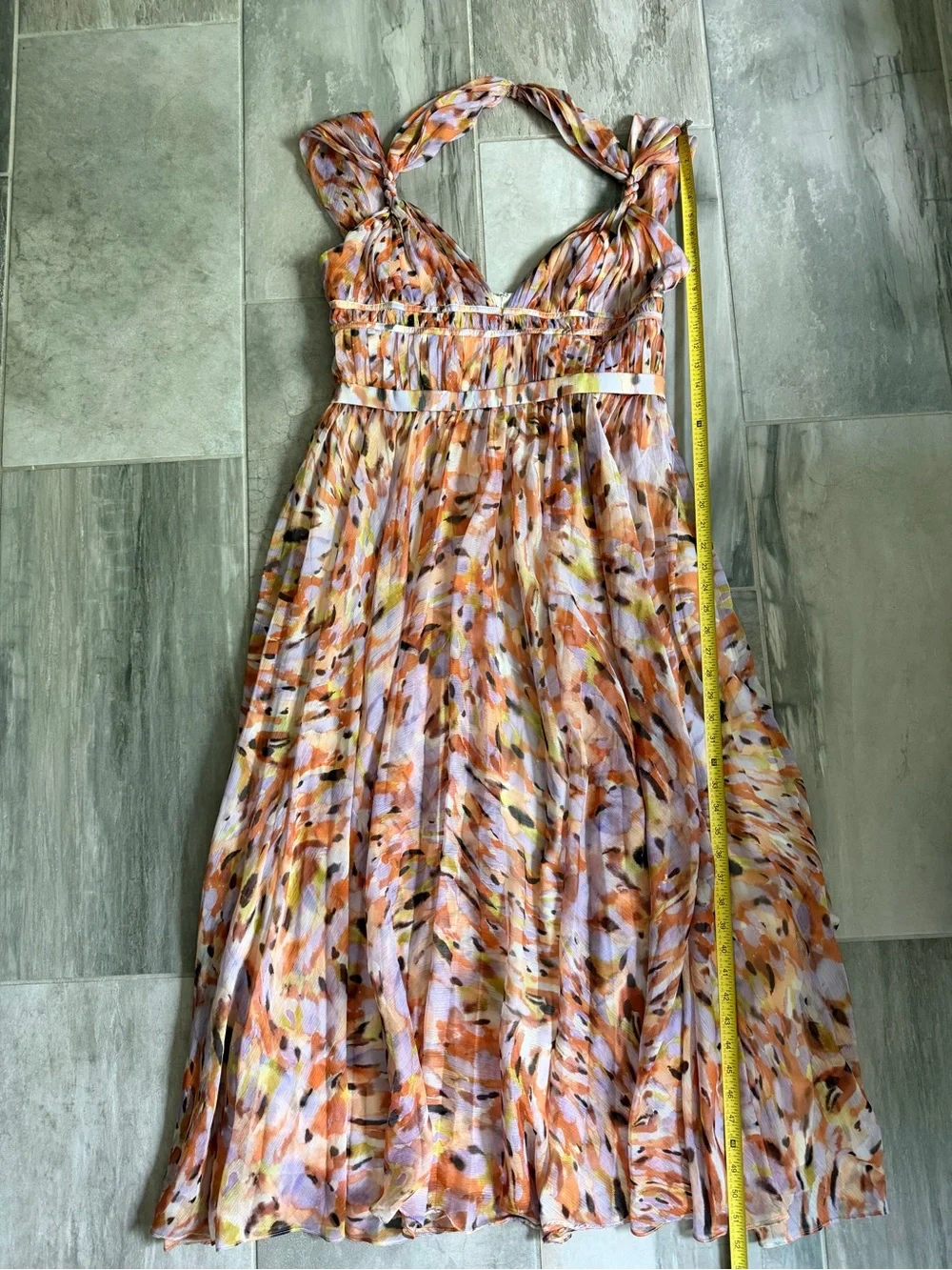AMUR neve pleated chiffon gown in pebble beach Size 14 - Picture 3 of 7
